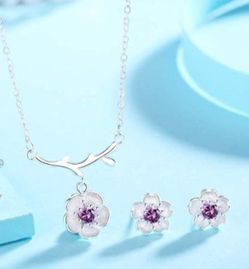 JAPANESE CHERRY BLOSSOMS FLOWERS EARRINGS PURPLE FLOWER SET