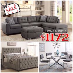 New grey home bundle set tufted sofa sectional