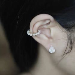 925 Sterling Silver Gold-Plated Ear Cuff, Lustrous Pearl Accent, set of 2