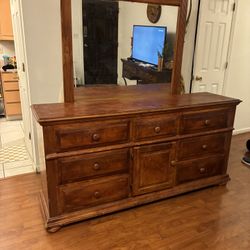 Very Long Wood Dresser With Mirror/L 70”