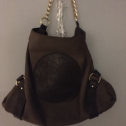 Brown Leather Fabric Materials Hobo Handbag 