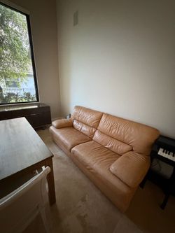 Two Natuzzi Genuine Leather Sofa – Italian Tan/Cognac Leather