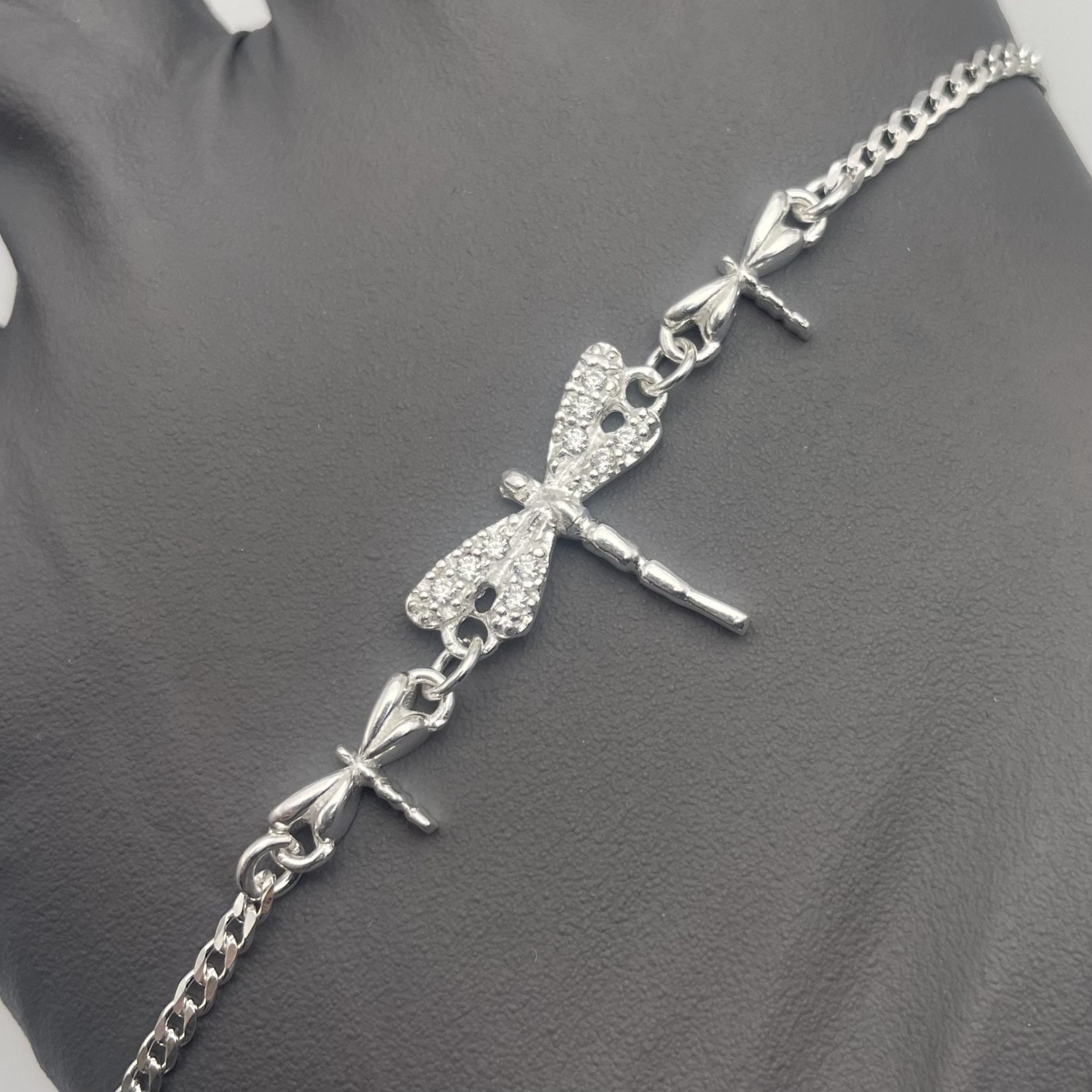 Solid 925 Sterling Silver Dragonfly Bracelet – 7”