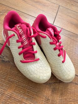 Under Armour Kids Baseball/Softball Cleats – White/Pink – Size 12K