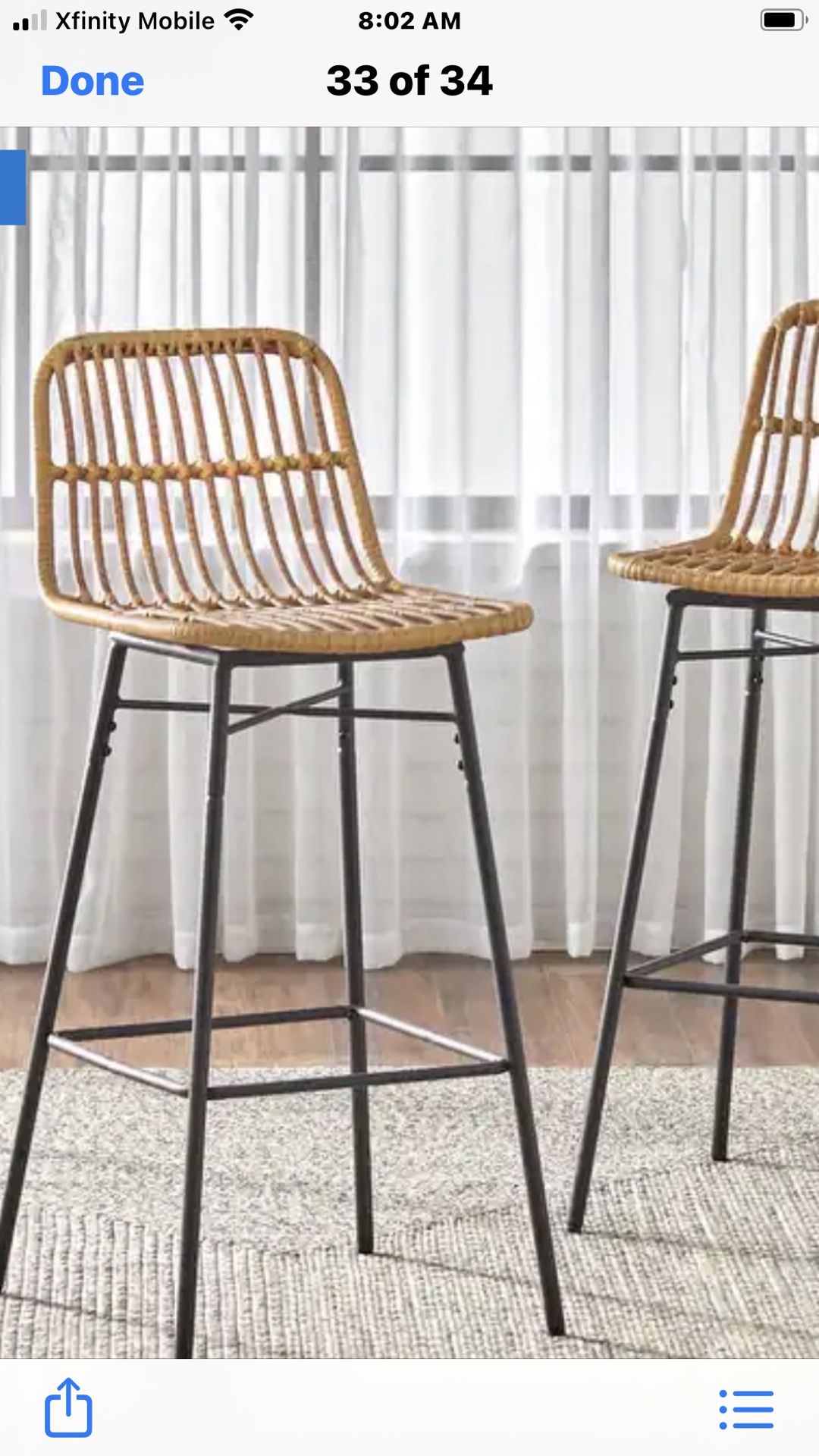 Rattan Barstools With Black 30” Wright Iron Base