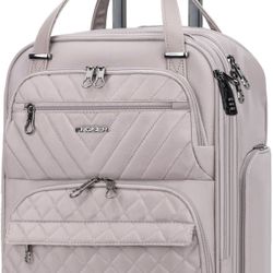 KROSER Multi-functional, 16” Underseater Carry On-Overnight Suitcase for Women, Light Weight, Dusty Pink