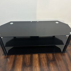 AVF Transitional Steel and Black Glass TV Stand