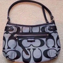 Like New Small silver and black Coach shoulder bag     