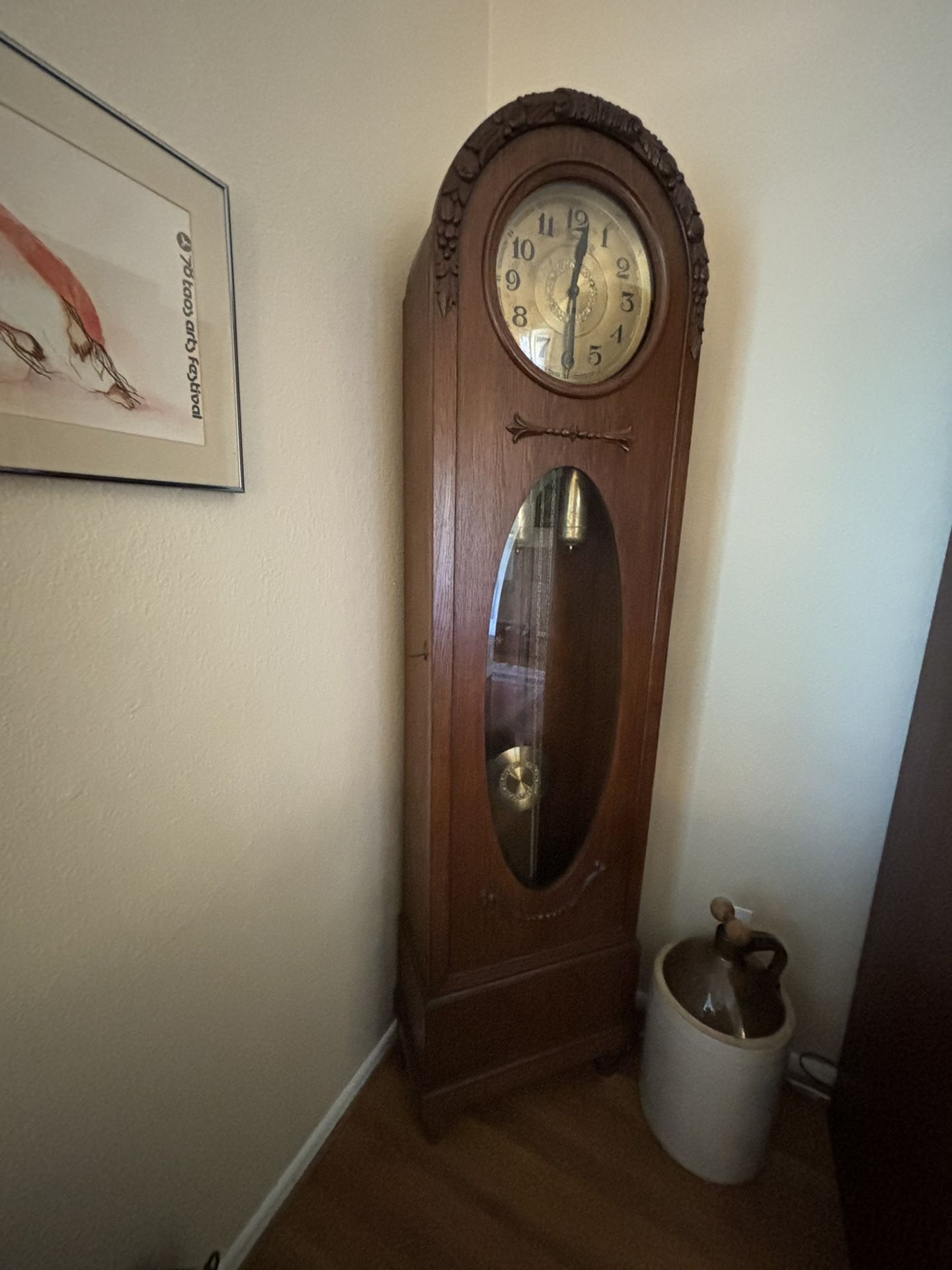 Antique Grandfather Clock - Solid Oak