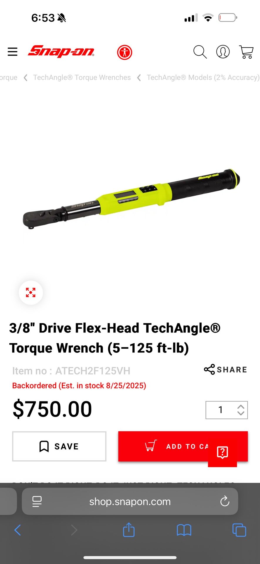 Brand New SnapOn 3/8 Torque Wrench Electric Never Used