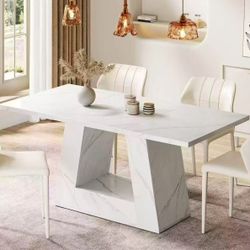 J0321 Faux Marble Dining Table, 63" Kitchen Table for 4 to 6 People