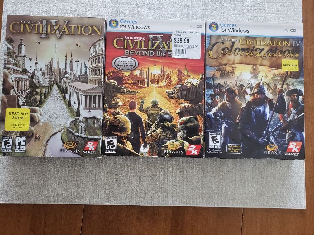 PC Civilization 4, Civ 4 Beyond The Sword, And Civ 4 Colonization CIB