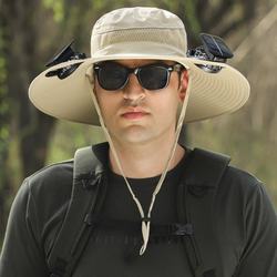 Solar Fan Sun Hat – Khaki Wide Brim with 2 Fans – Brand New