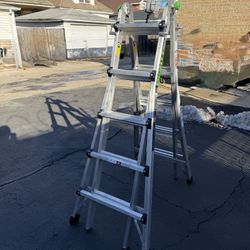 MIGHTY ADJUSTABLE LADDER , IT ADJUSTS TO DIFFERENT POSITIONS AND HEIGHTS. PERFECT TO TRANSPORT AND STORE. $150.00  OR BEST OFFER.