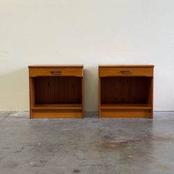 Pair Danish Mid Century Teak Nightstands Bedside Tables Scandinavian Design