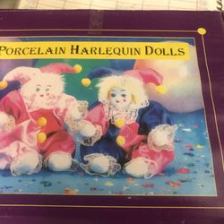 2 Jester Porcelain Harlequin Dolls