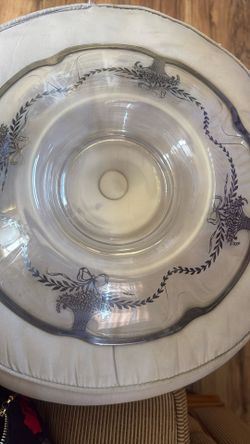 Beautiful 2 section relish/ Candy dish with silver floral overlay Mid century vintage In great condition Great for entertaining and a sure conversatio