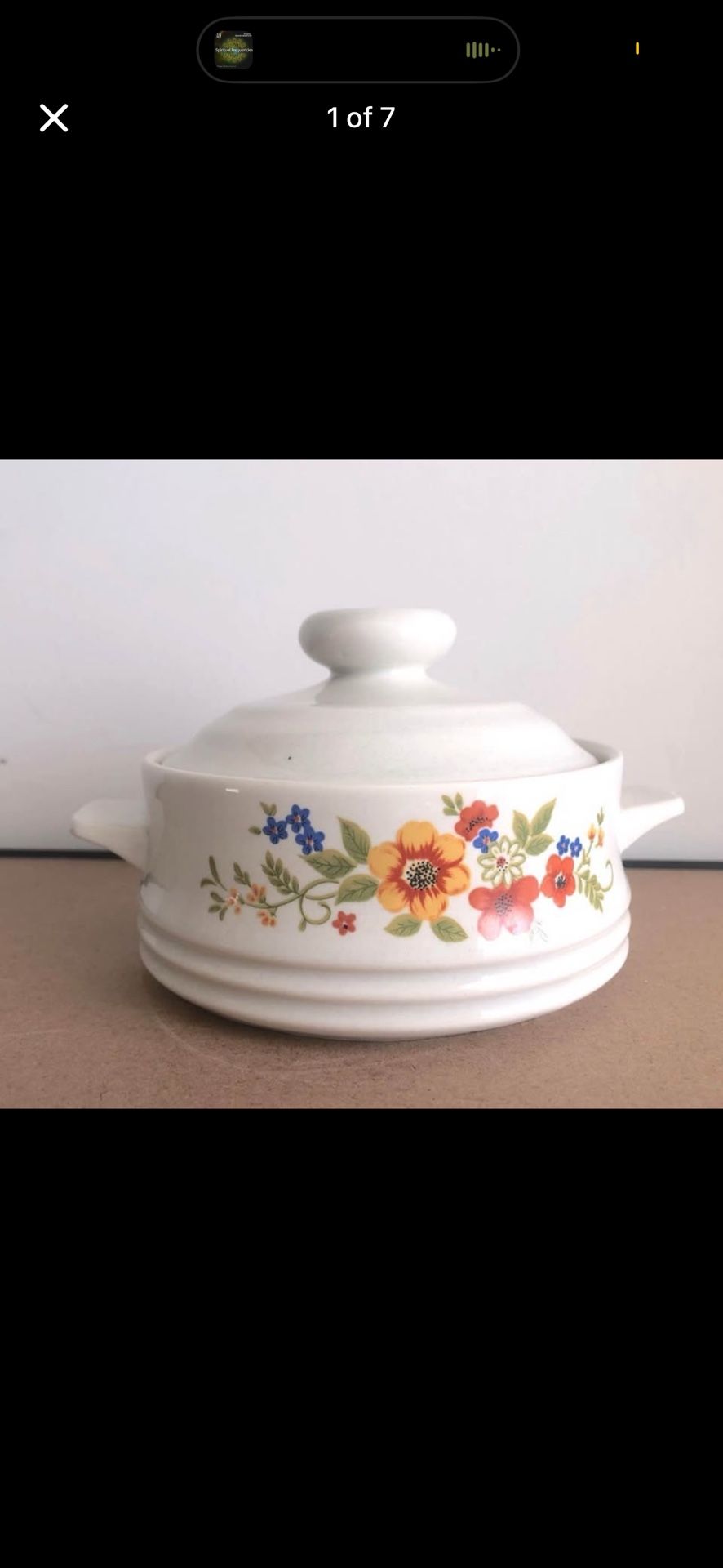 Vintage 1980 Sweet Flowers Stoneware Crock w/ Lid