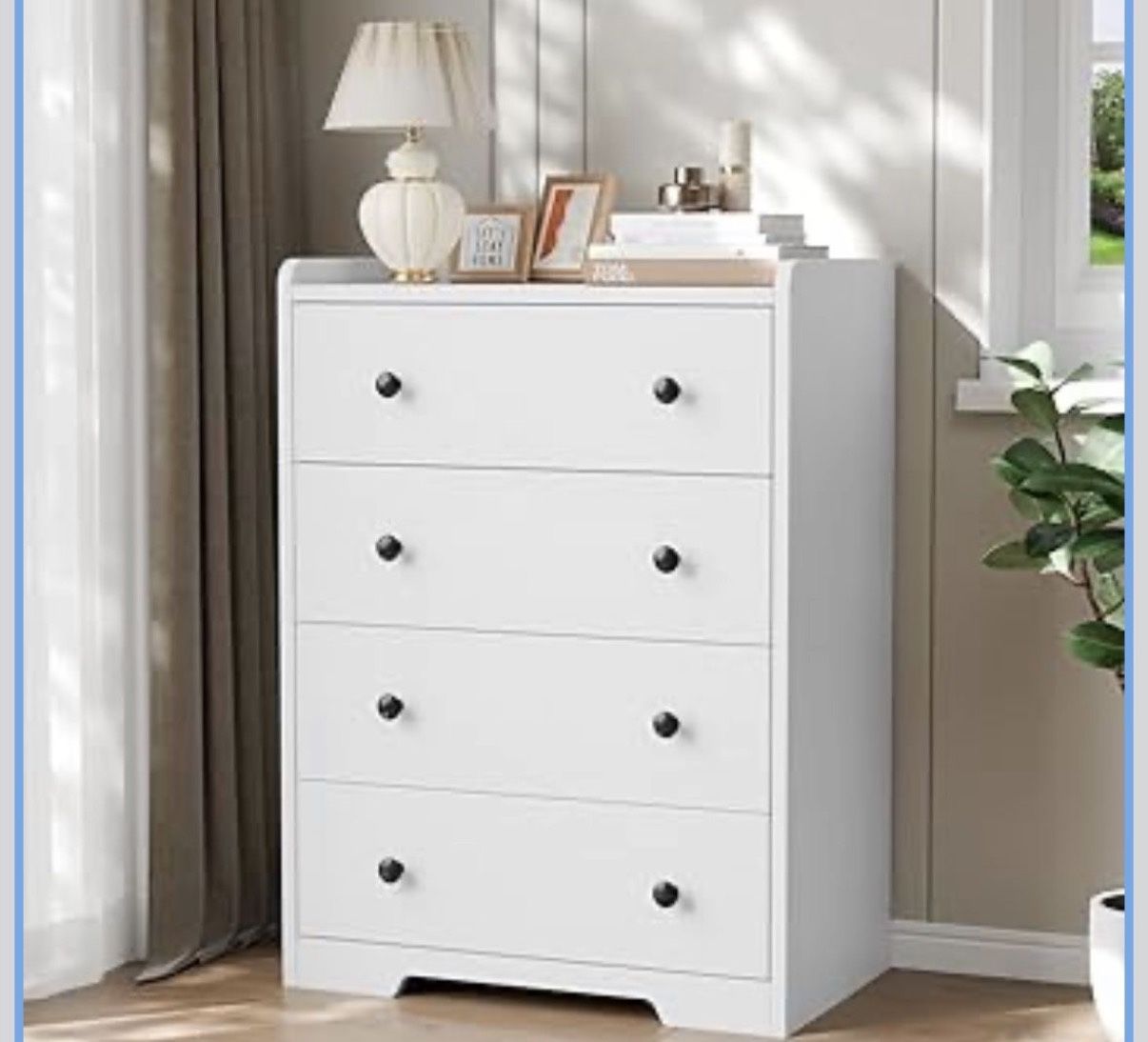 4-Drawer Dresser for Bedroom - White Wood Chest of Drawers Closet Storage Cabinet Organizer for Bedroom, Living Room, Hallway and Office