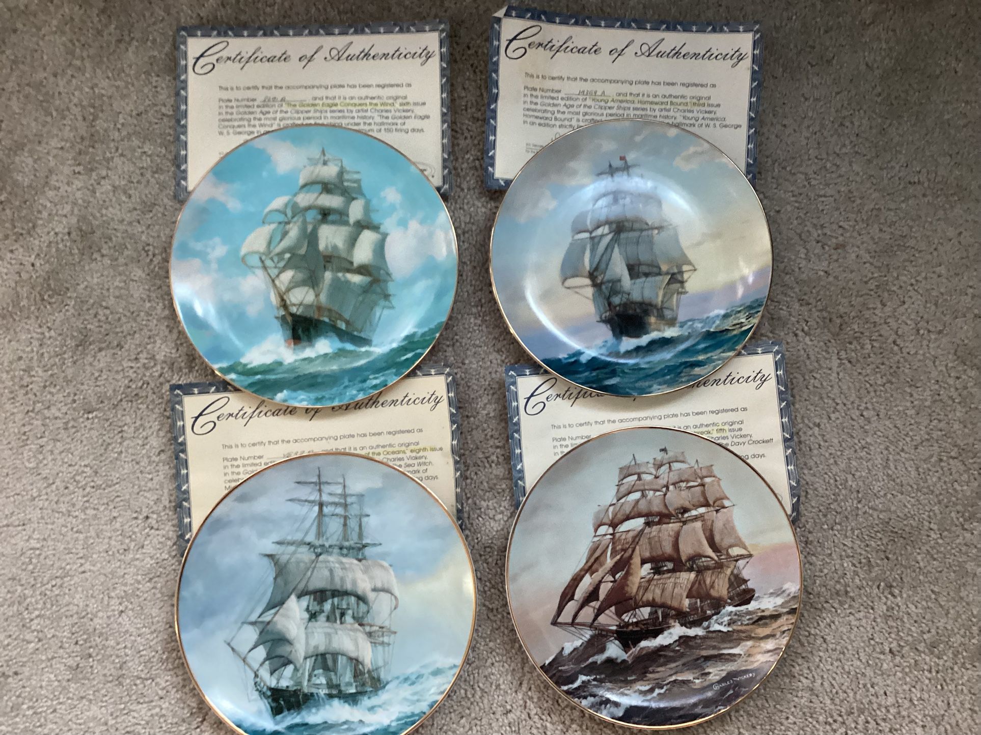 Golden Age of Clipper Ships - Charles Vickery $10.00 each -The Blue Jacket at Sunset-2-The Flying Cloud Rounding the Cape-TwiLight under Full Sail