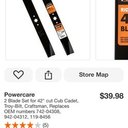 Powercare 2 Blade Set for 42" cut Cub Cadet, Troy-Bilt, Craftsman,