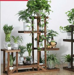 Multi Tier Wood Flower Rack Plant Stand Wood Shelves Bonsai Display Shelf Indoor FREE SHIPPING