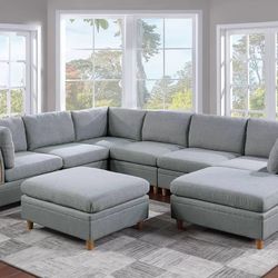 Brand New Grey Super Plush Modular Sectional Sofa w Ottoman 