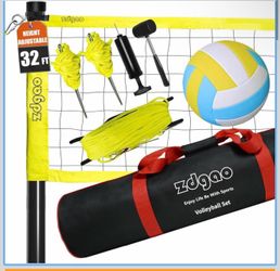 Zdgao Outdoor Portable Volleyball Net System - Adjustable Height Poles with Soft Volleyball Ball, Pu