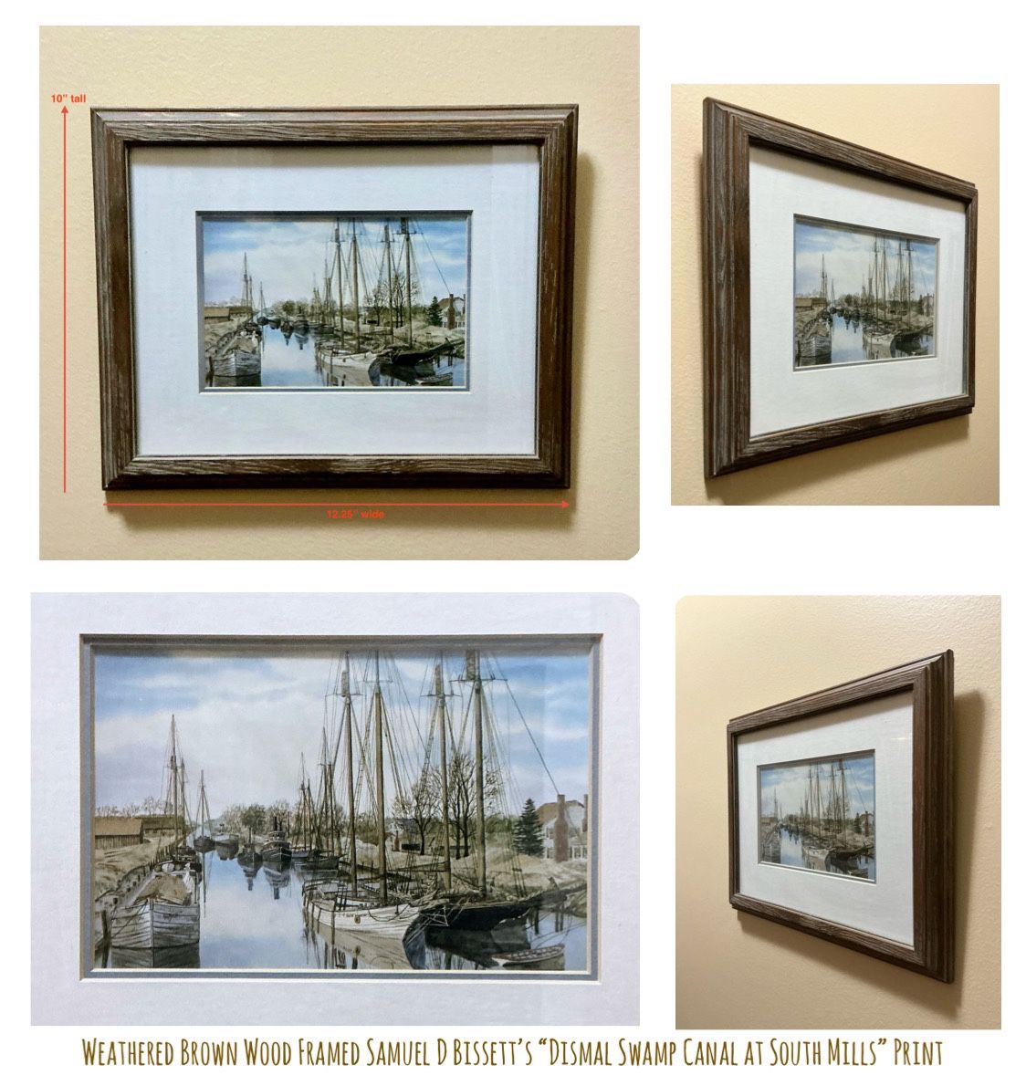 Weathered Brown Wood Framed Samuel D Bissett’s “Dismal Swamp Canal at South Mills” Print 