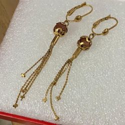 Aretes Gold Filled Largos Piedra Venturina Joyería Antigua 