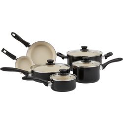 Amazon Basics Ceramic Nonstick Pots and Pans 11 Piece Cookware Set, made without PFOA & PTFE, Black/