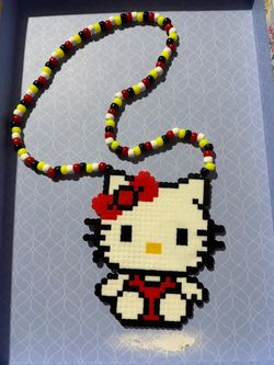 HELLO KITTY PERLER KANDI NECKLACE FESTIVAL RAVES