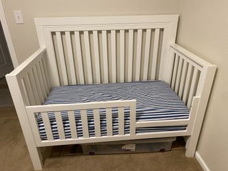White Pali Toddler Bed + Waterproof Mattress and NightStand