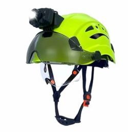 Industrial Safety Helmet with Visor & Rechargeable Headlight [NEW; Green] Adjustable Vents 6-Point Suspension Lightweight Hard Hats with Headlight for