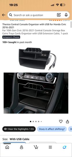 Central Console Organizer with USB for Honda Civic 2016-2021