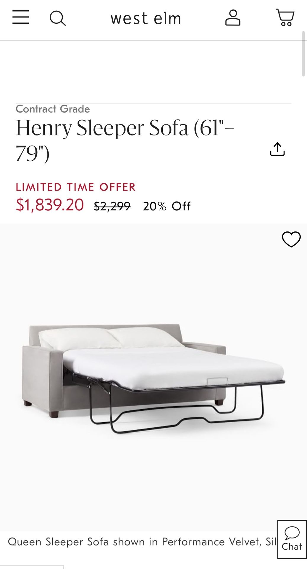 West Elm Henry Sleeper Sofa Queen - Thumbnail 2