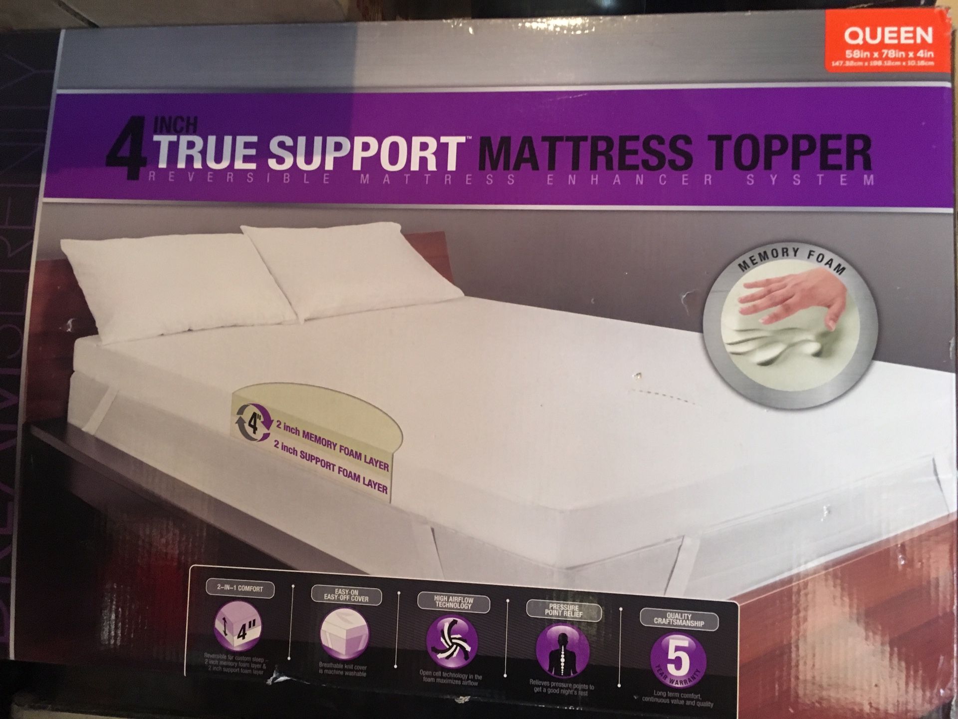 Queen sized purple mattress topper