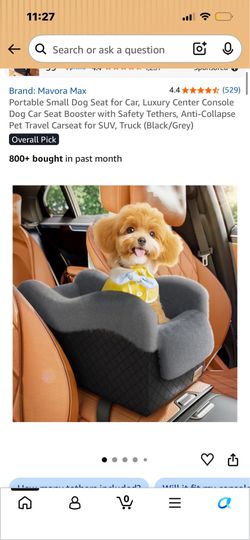 Mavora Max Portable Small Dog Car Seat Booster Black/Grey with Safety Tethers