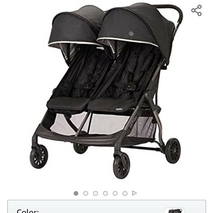 Sells For $209 On Amazon Evenflo Aero2 Ultra-Lightweight Double Strollers, Compact, Self-Standing Folding Design, Shopping Basket Single-Child Mode,