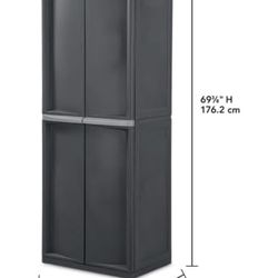 4 Shelf Cabinet, Heavy Duty and Easy to Assemble Plastic Storage Unit, Organize Bins in the Garage, Basement, Attic, Mudroom, Gray