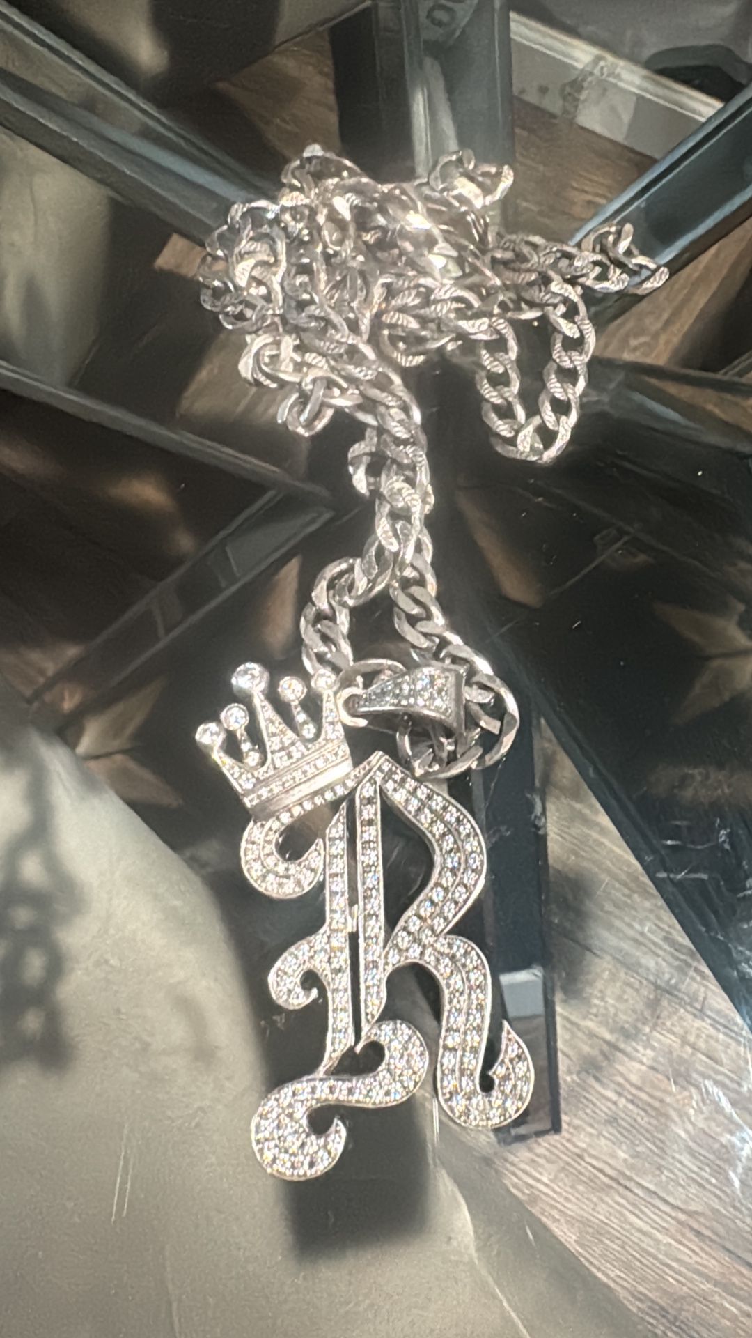 Silver Cuban Link Chain With Custom R Pendant