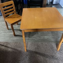 Kids Wood table with two chairs 27wide X 22 high. 