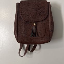 Leather Brown with Black Floral Design Backpack