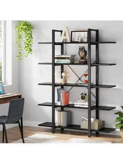 5-Tier Bookshelf, Industrial Style Bookcase for Living Room, Bedroom, Black