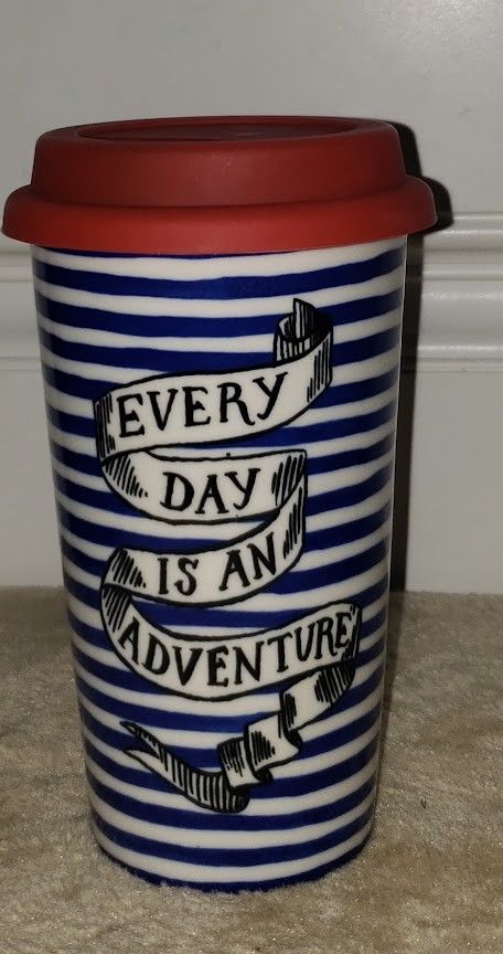 Anthropologie Molly Hatch Tall Ceramic Travel Mug "Every Day Is An Adventure"