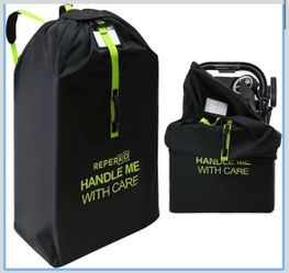 Large Stroller Bag for Airplane Travel, Black & Green, 47" H x 24" W x 15" D, Fits Most Large, Single, Double, Jogging Strollers – Premium Waterproof 