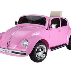 Aosom Licensed Volkswagen Beetle Electric Kids Ride-On Car Pink 6V Battery Remote Control MP3