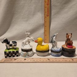 Porcelain Hinged Trinket Boxes VTG Lot Of 5 Unique Pieces 