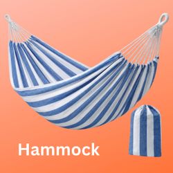 Blue and White Hammock for Courtyard, Indoor Beach, and Leisure Use