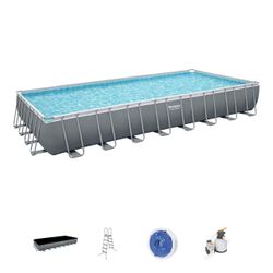 Bestway 32 Foot Platinum Power Steel Above Ground Pool + Dome + Step Ladder